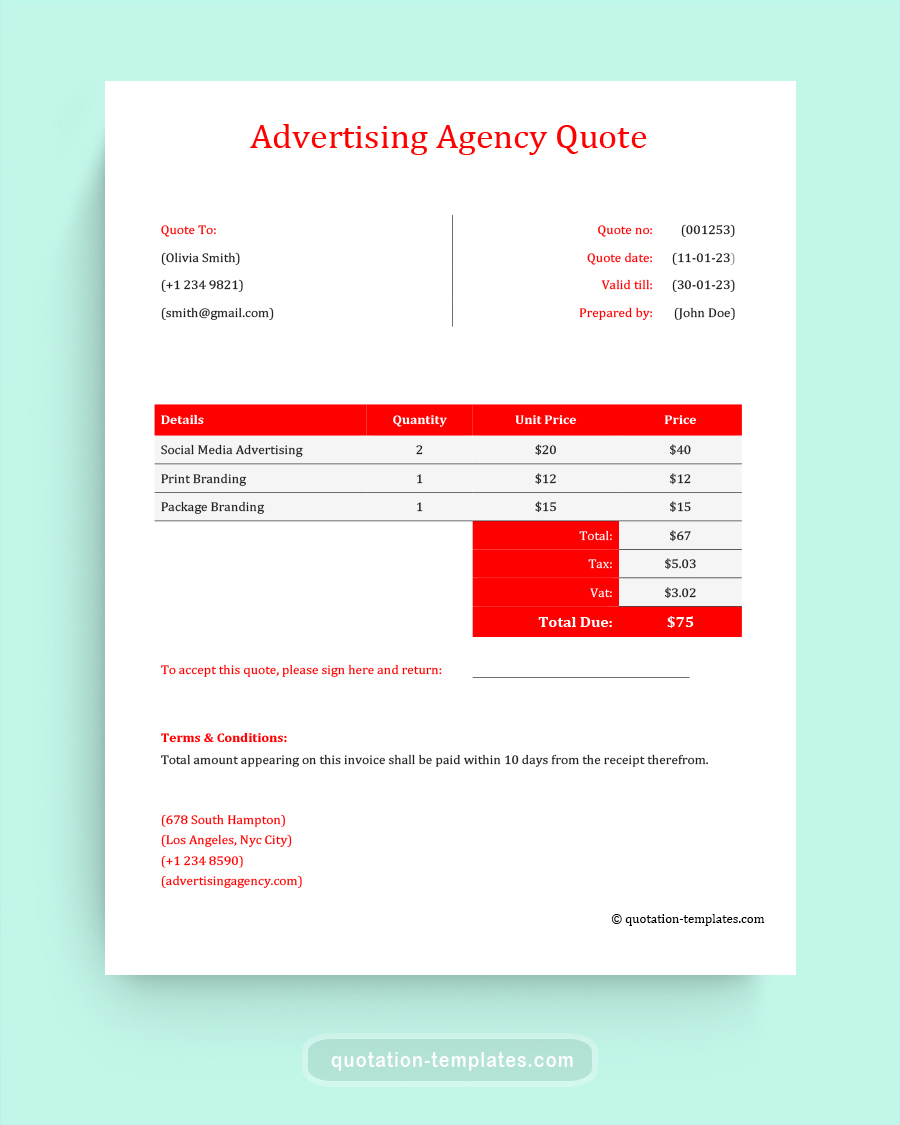 Advertising Agency Quote Template - MS Word