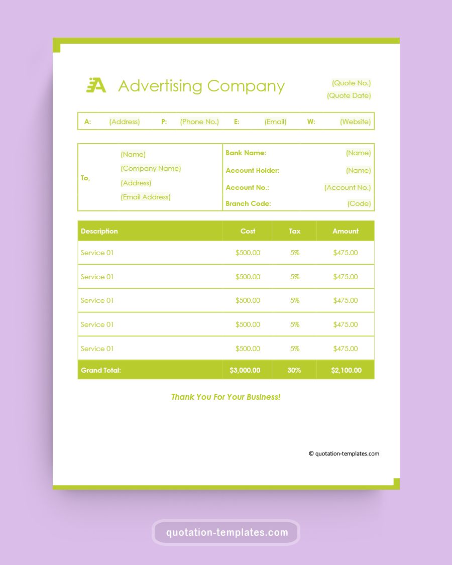 Advertising Company Quote Template - MSWord