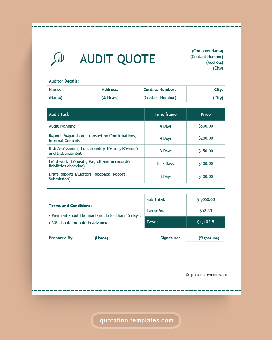 Audit Quote Template - MSWord