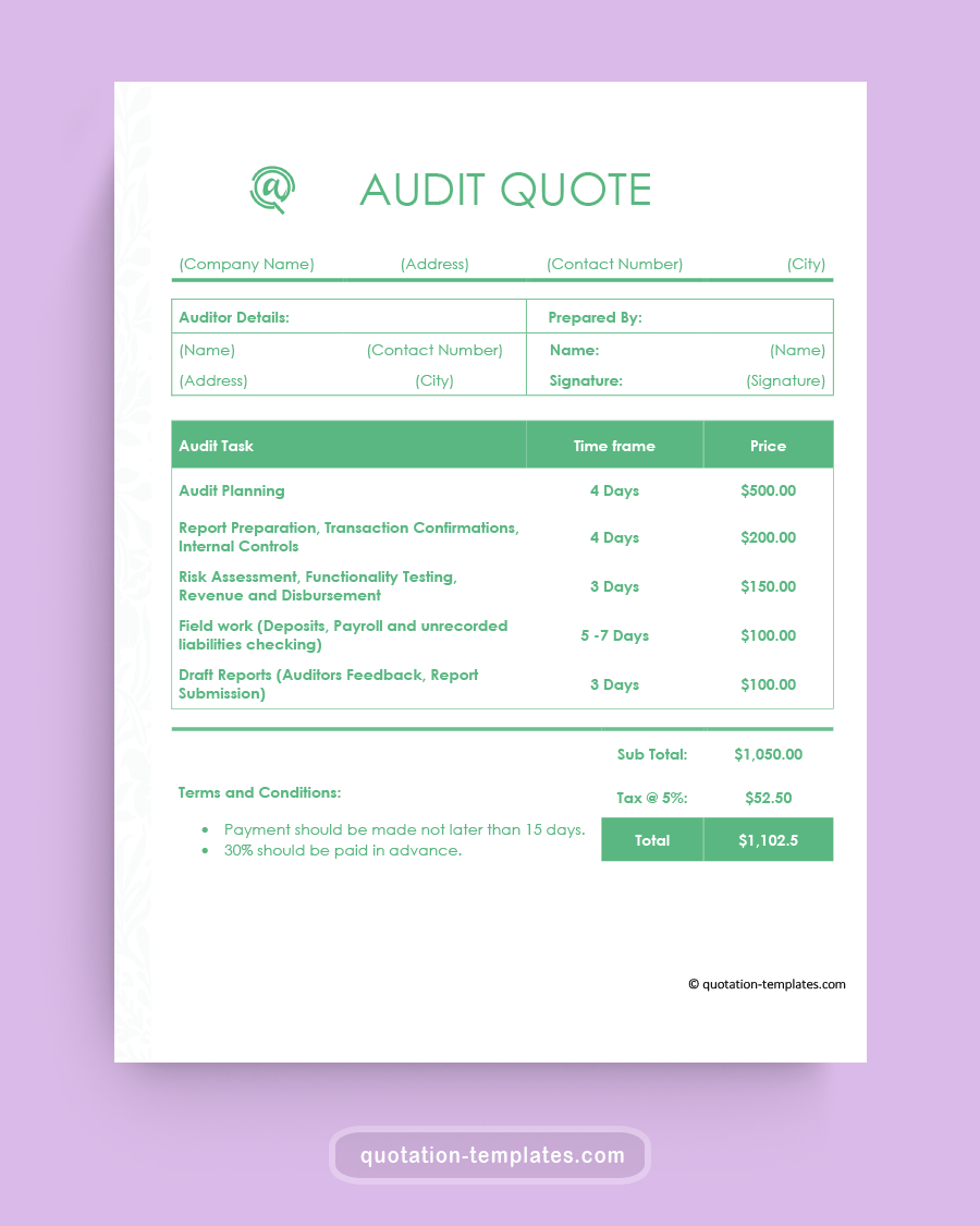 Audit Quote Template - MSWord