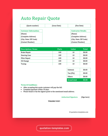 Auto-Repair-Quote-Word