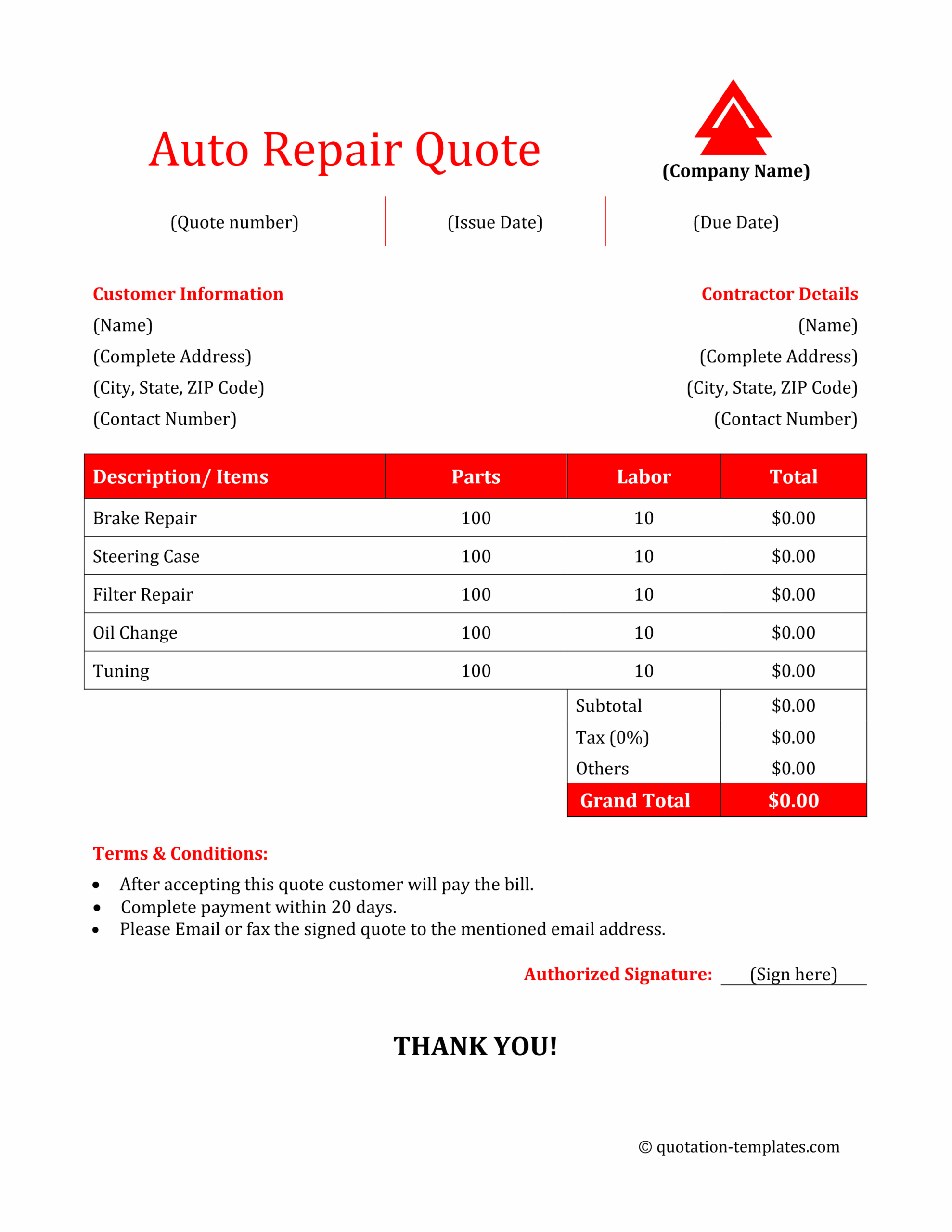Auto Repair Quote - RED