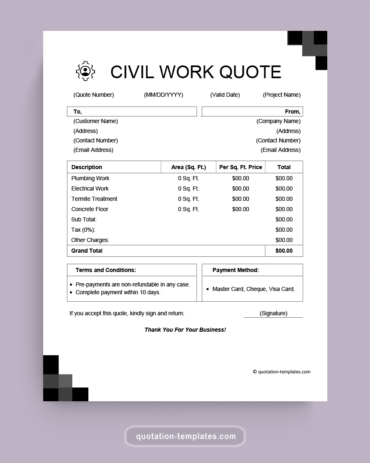 Civil Work Quote Template - MSWord