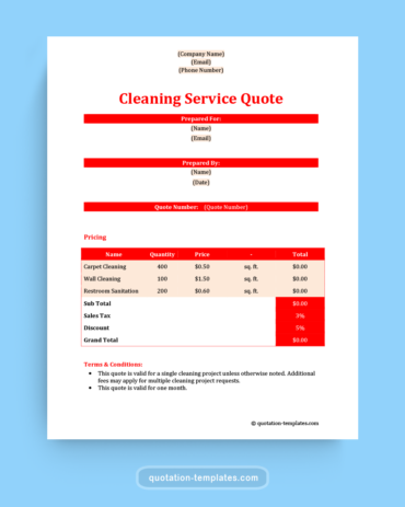 Cleaning Services Quote Template - MSWord