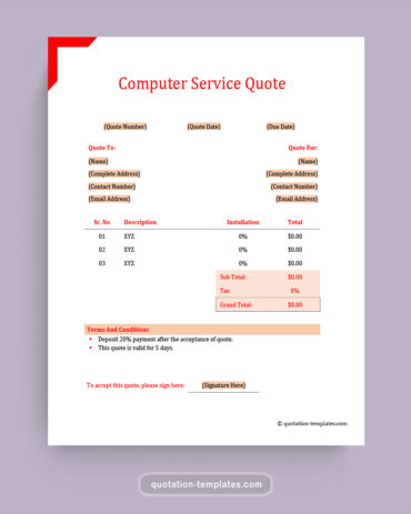 Computer Service Quote Template - MS Word