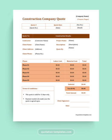 Construction Company Quote - MS Word
