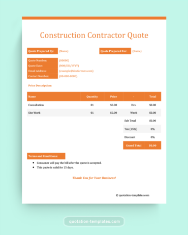 Construction Quote Template - MSWord