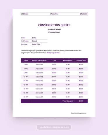 Construction Quote Template - MS Word