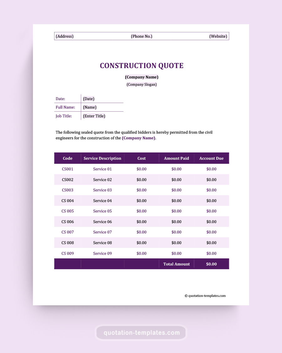 Construction Quote Template - MS Word