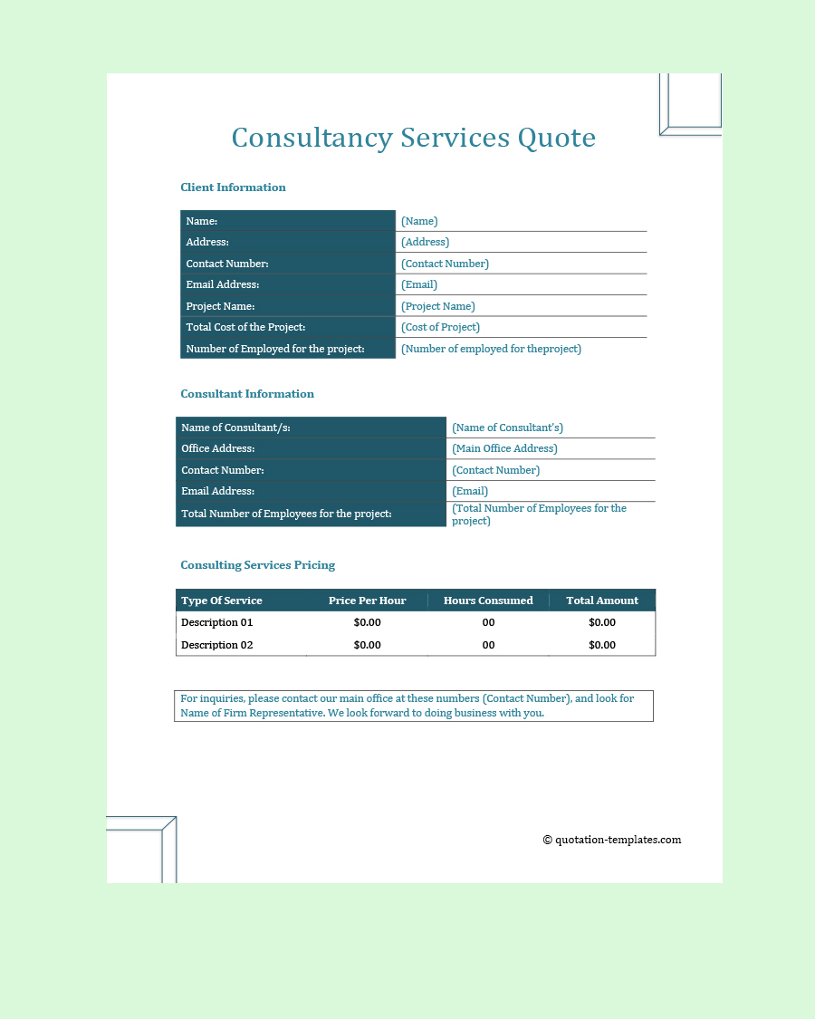 Consultancy Service Quote Template - MS Word