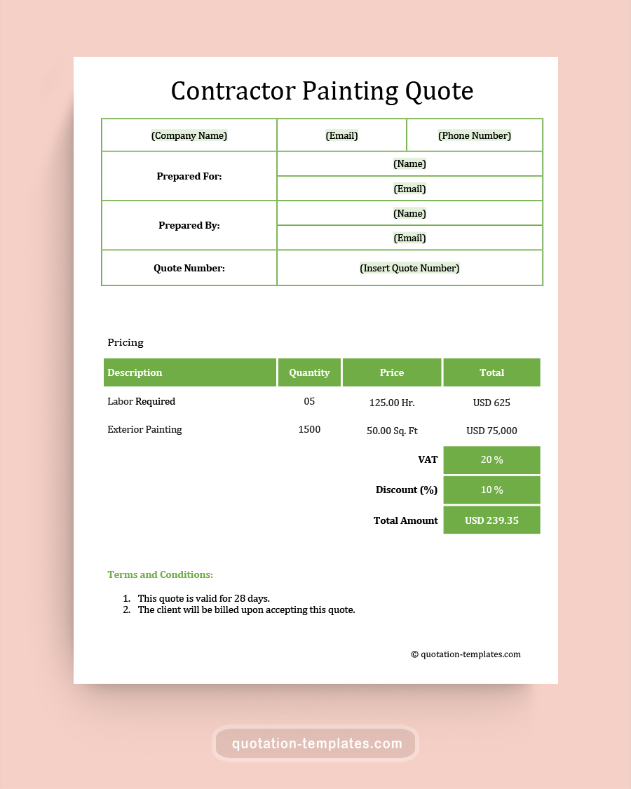 Contractor Painting Quote Template - MSWord