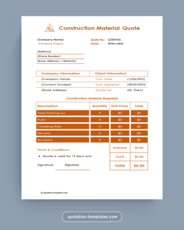 Construction Material Quote - MS Word