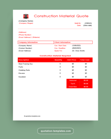Construction Material Quote - MS Word