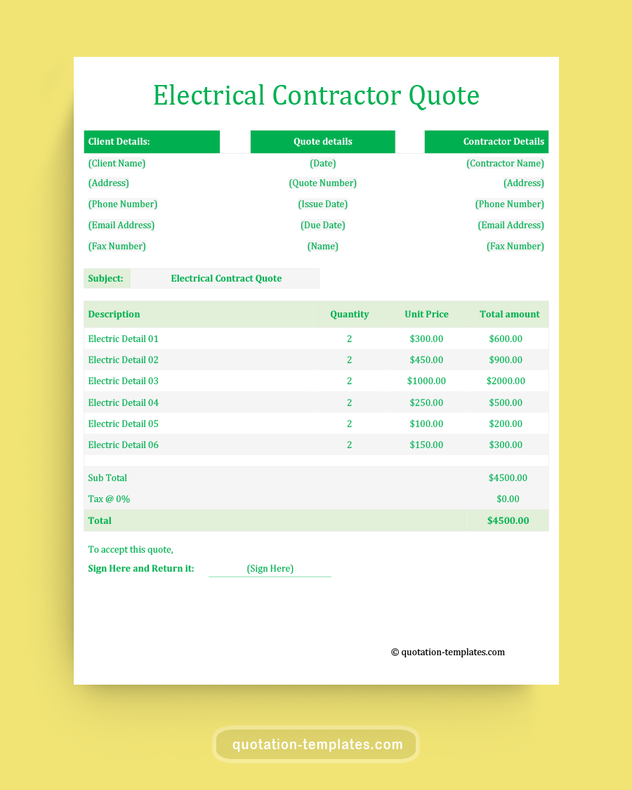 Electrical Contractor Quote Template - MSWord