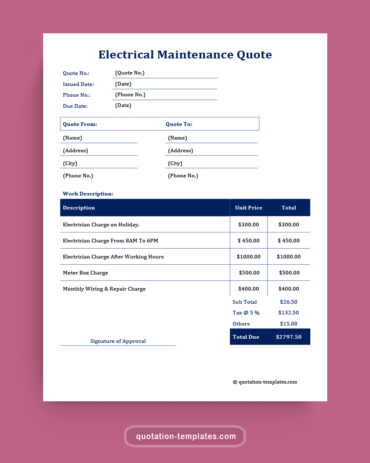 Electrical Maintenance Quote Template - MSWord