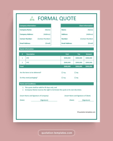 Formal Quote Template - MSWord
