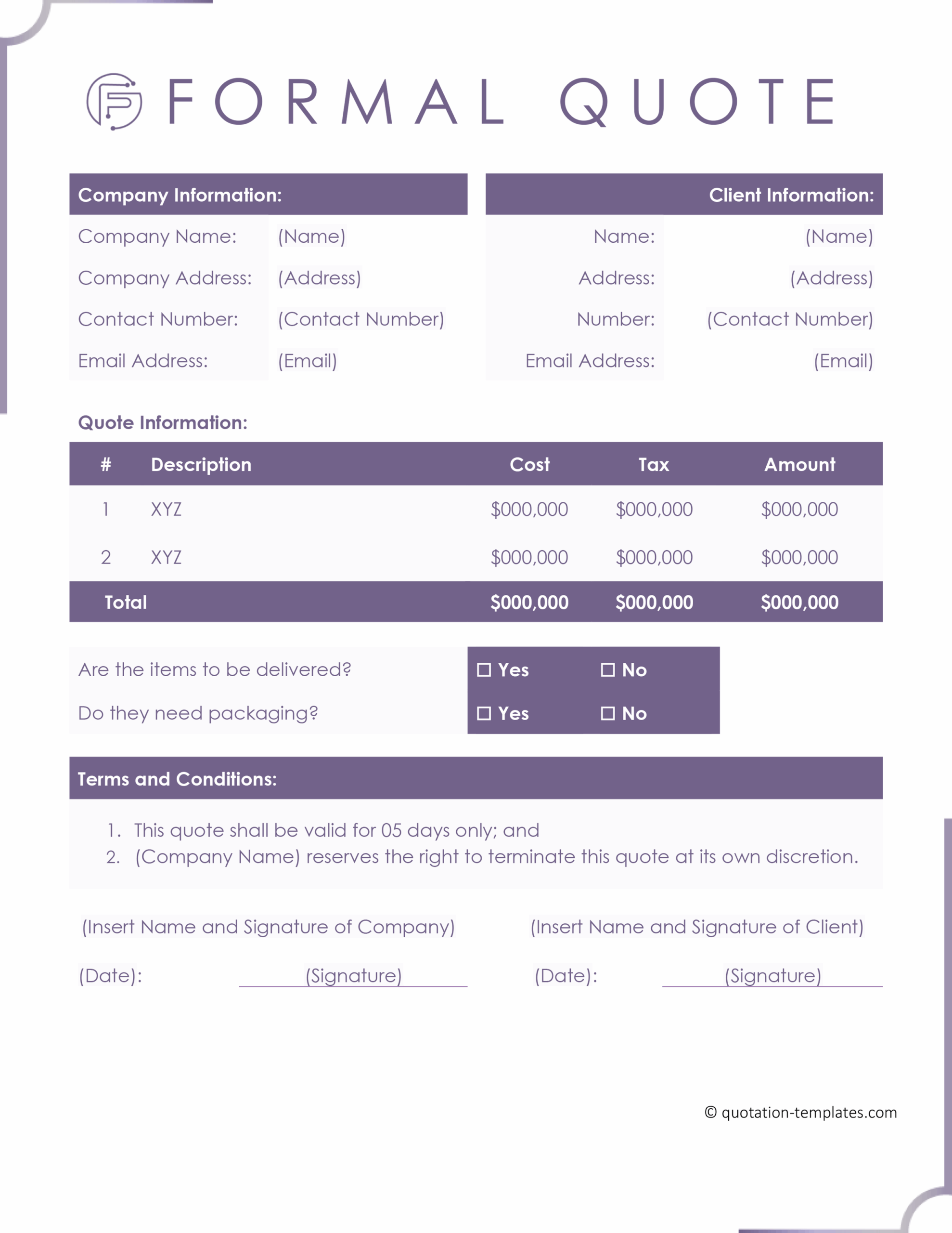Formal Quote Template - PRP