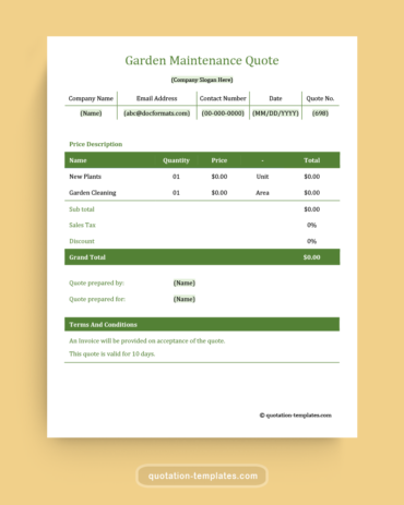 Garden Maintenance Quote Template - MSWord