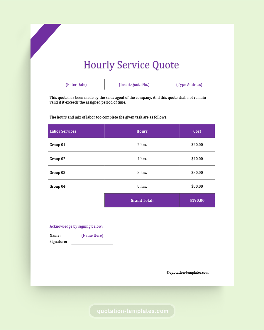 Hourly Service Quote Template - MSWord