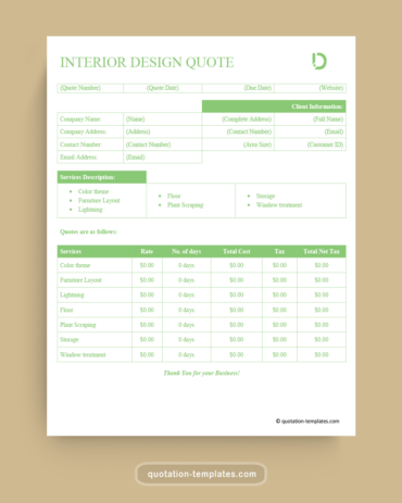 Interior Design Quote Template - MSWord