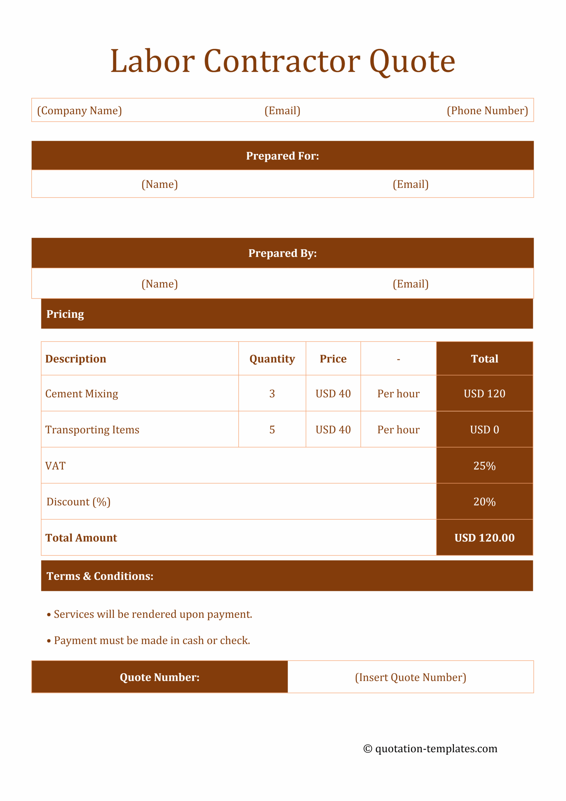 Labor Contractor Quote Template - BRN