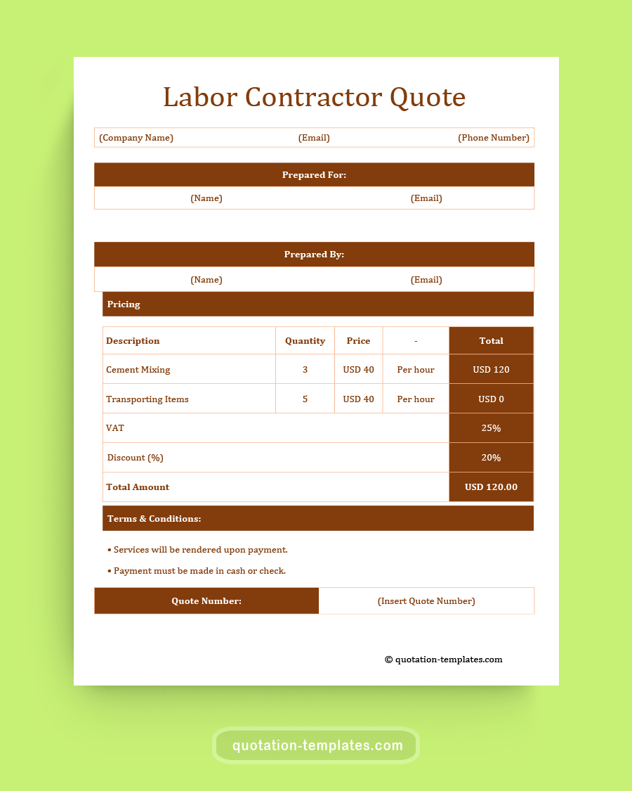 Labor Contractor Quote Template - MSWord
