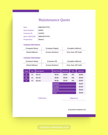 Maintenance Contract Quote Template - MSWord