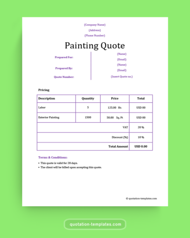 Painting Job Quote Template - MSWord