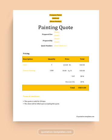 Painting Job Quote Template - MSWord
