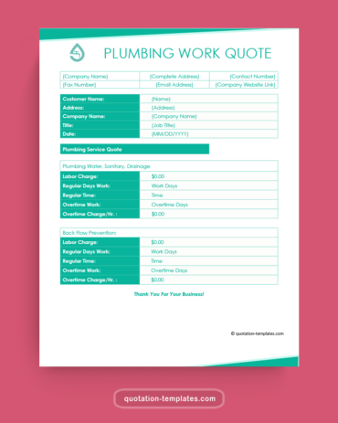 Plumbing Work Quote Template - MSWord