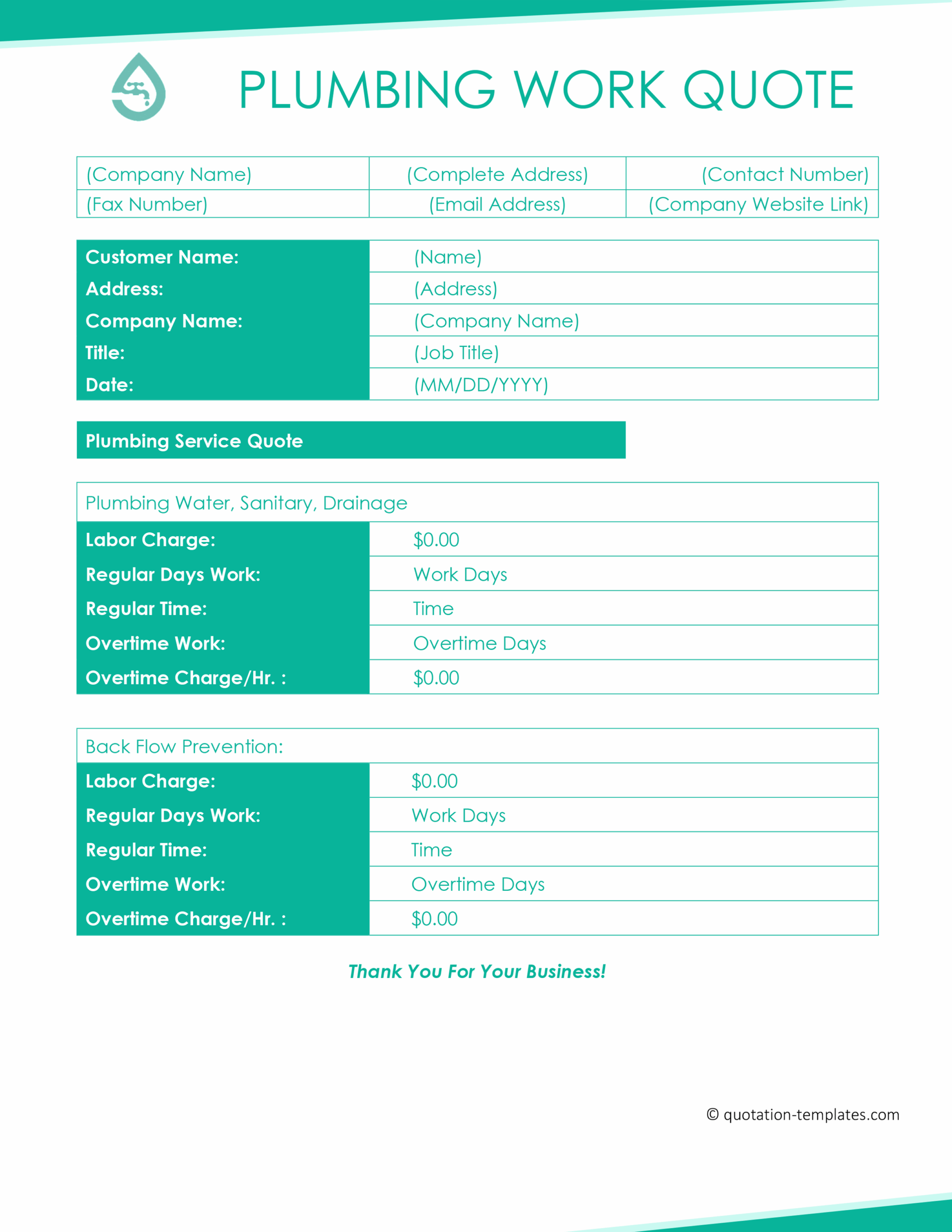 Plumbing Work Quote Template - BLU