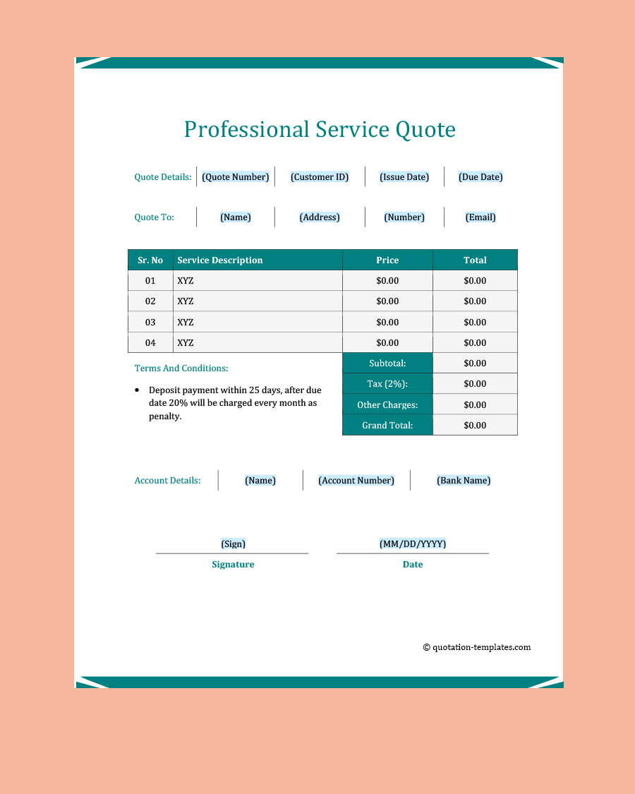 Professional Service Quote Template - MS Word