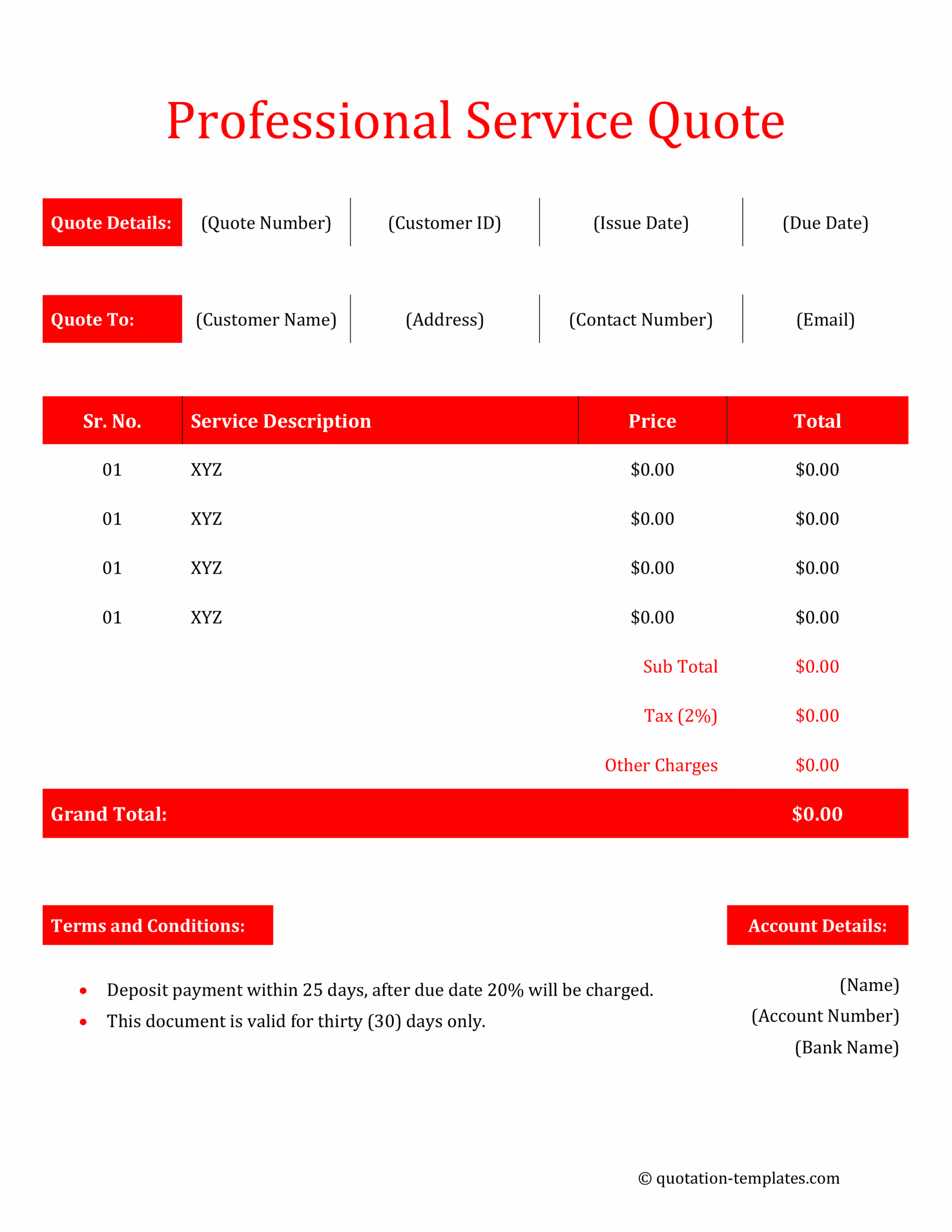 Professional Service Quote Template - RED