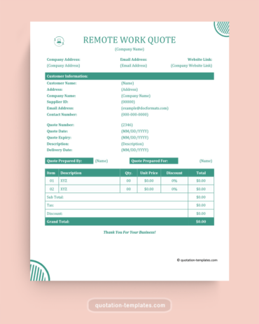 Remote Work Quote Template - MSWord