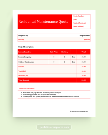 Residental Maintenance Quote Template- MSWord