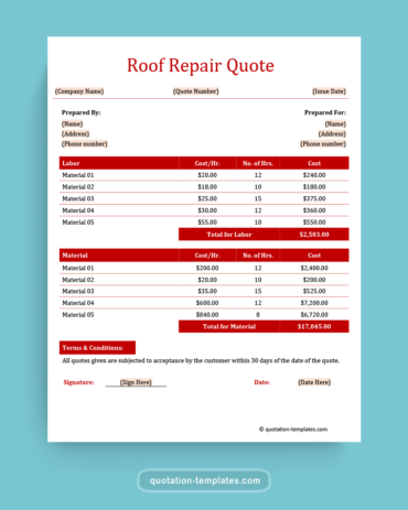 Roof Repair Quote Template - MSWord