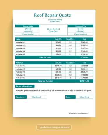 Roof Repair Quote Template - MSWord