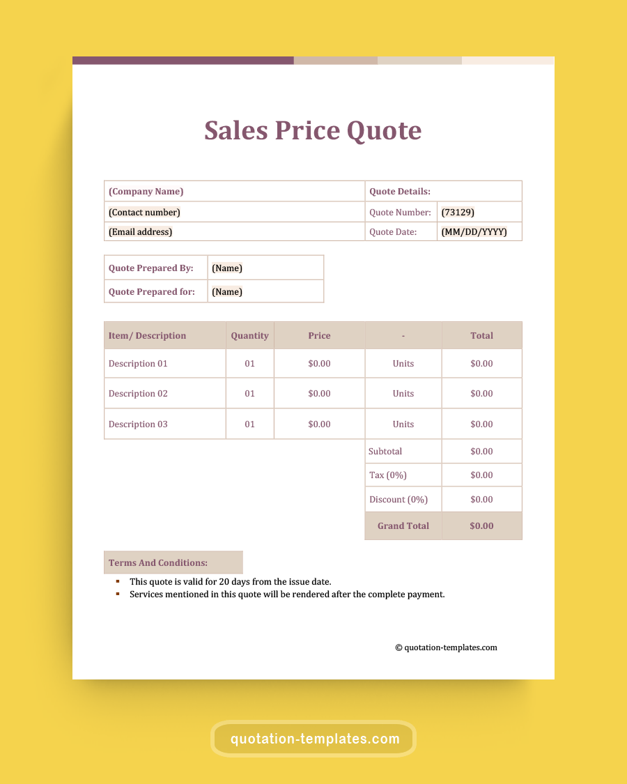 Sales Price Quote Template - MSWord