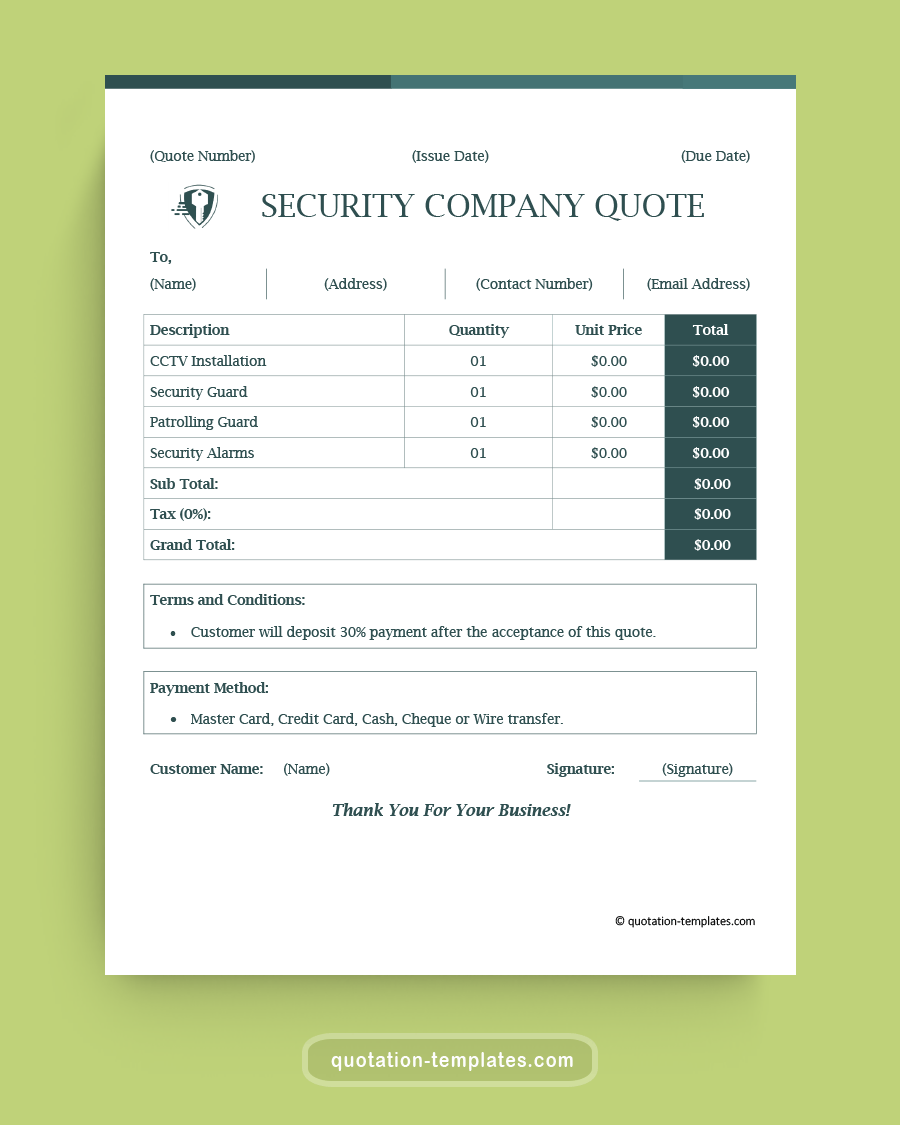 Security Company Quote Template - MSWord
