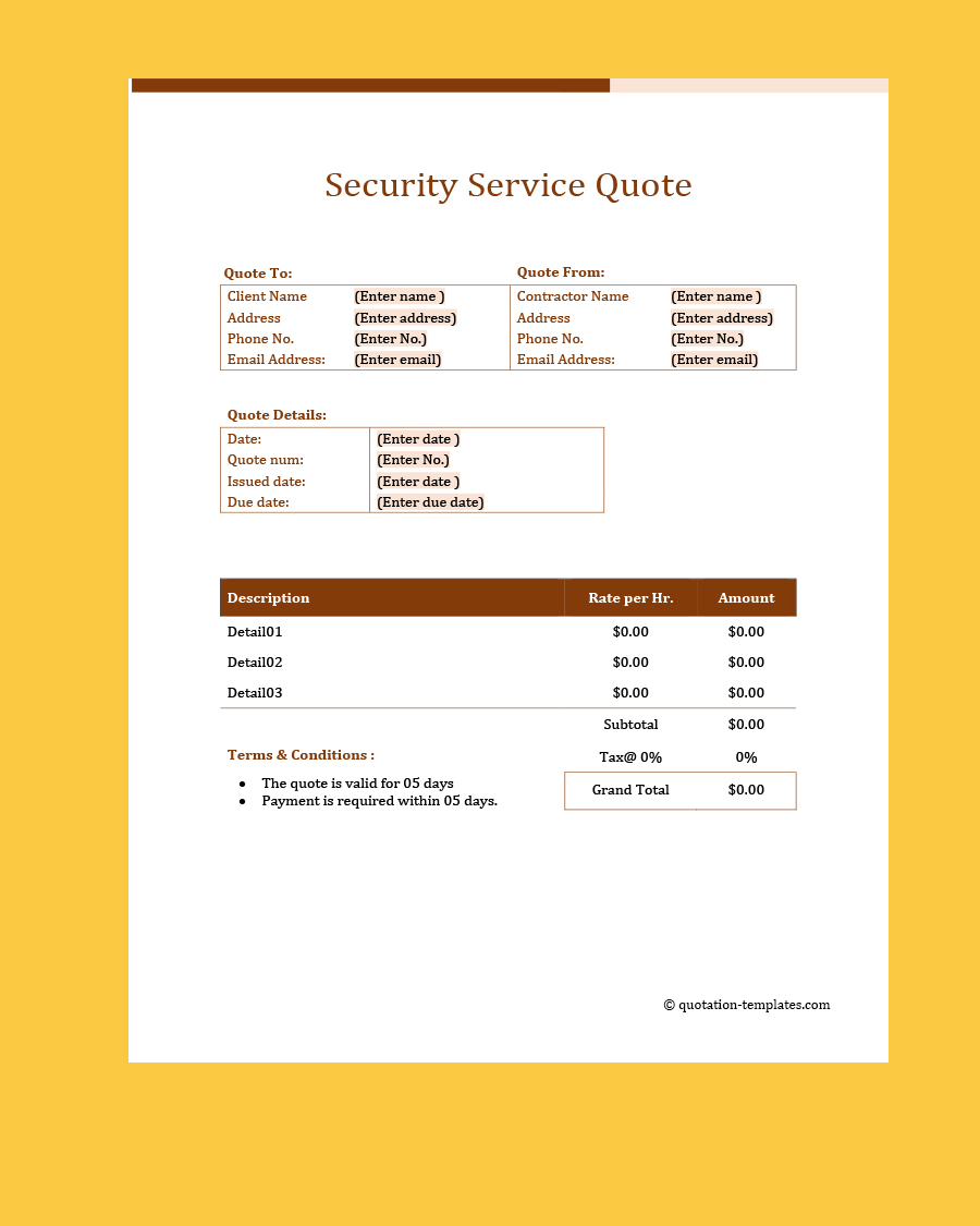 Security Service Quote Template - MS Word