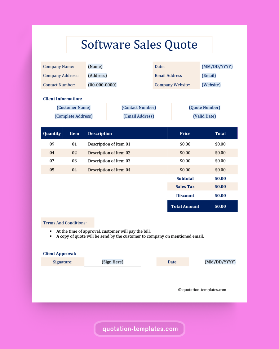 Software Sales Quote Template - MSWord