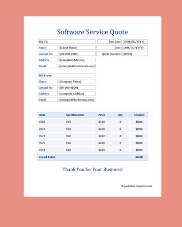 Software Service Quote Template - MS Word