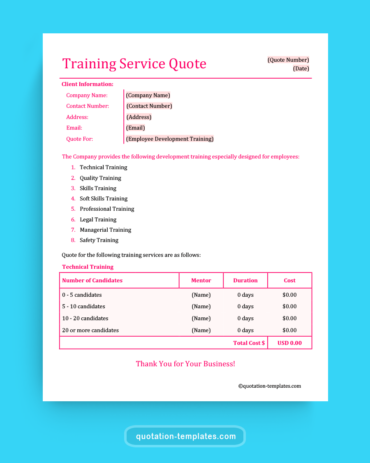 Training Service Quote Template- MSWord