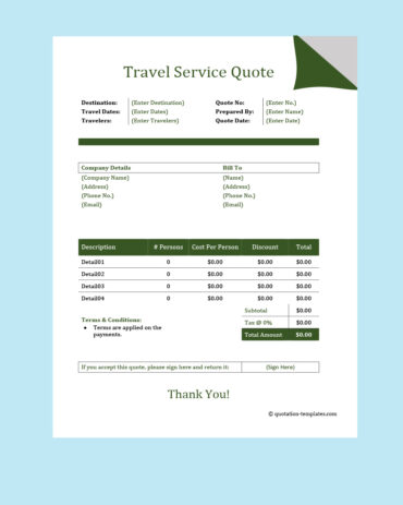Travel Service Quote Template - MS Word