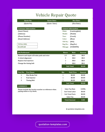 Vehicle-Repair-Quote- Word
