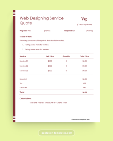 Web Designing Service Quote Template - MSWord