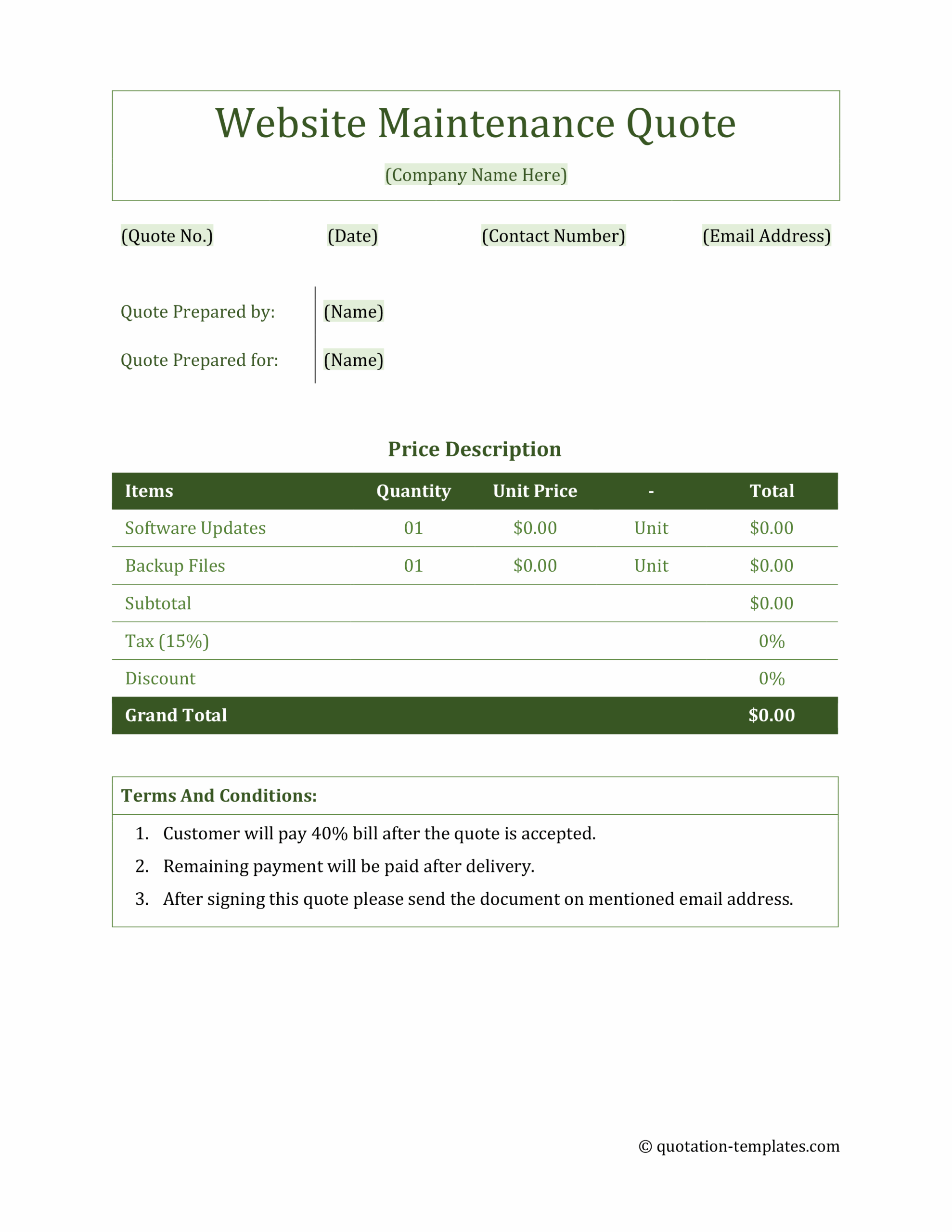 Website Maintenance Quote Template - GRN