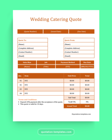 Wedding Catering Quote Template - MSWord