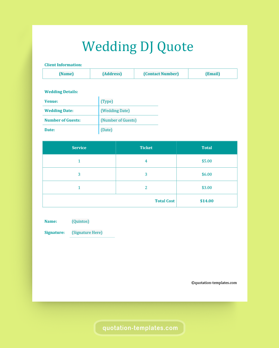 Wedding Dj Quote Template - MSWord