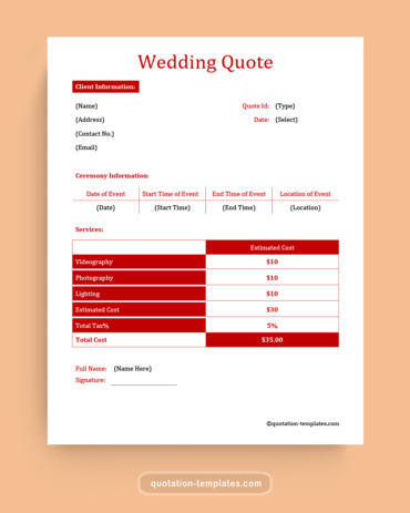 Wedding Quote Template - MSWord